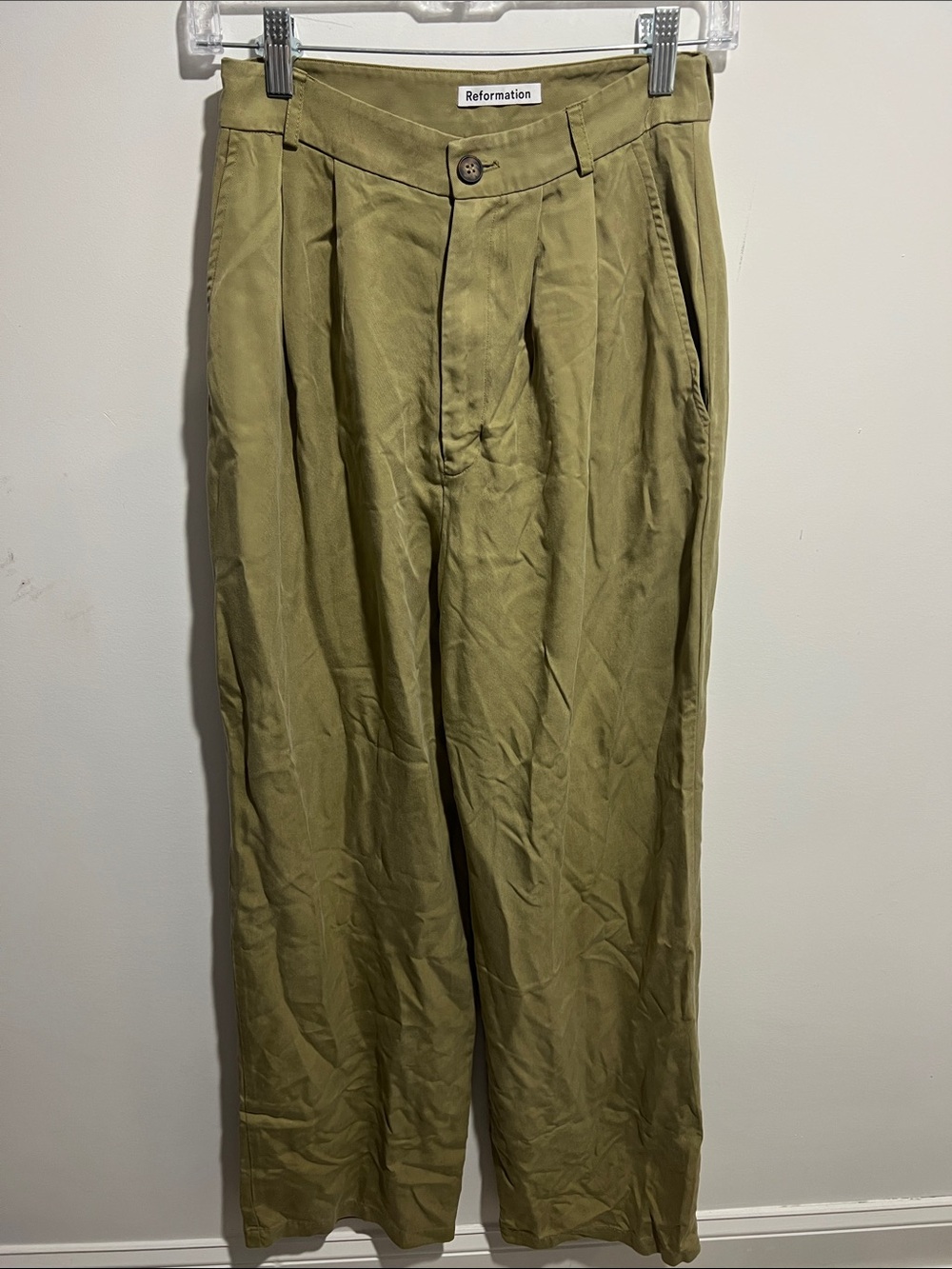 Reformation Olive Pleated Wide-Leg Mason Pants Size 6